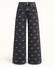 Dark charcoal patterned wide-leg jeans garment only