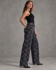 Dark charcoal patterned wide-leg jeans side view