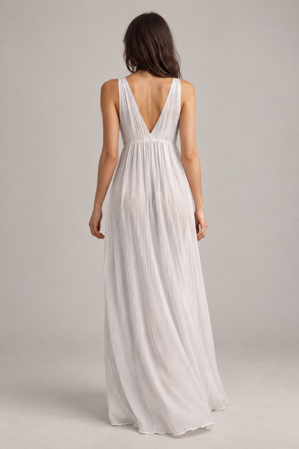 Pale flowing maxi dress — back view