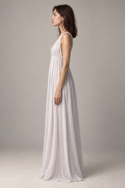 Pale flowing maxi dress — side view