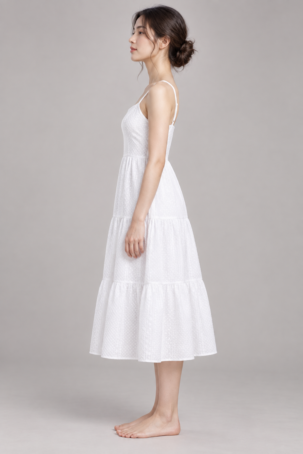 White tiered sundress — side view