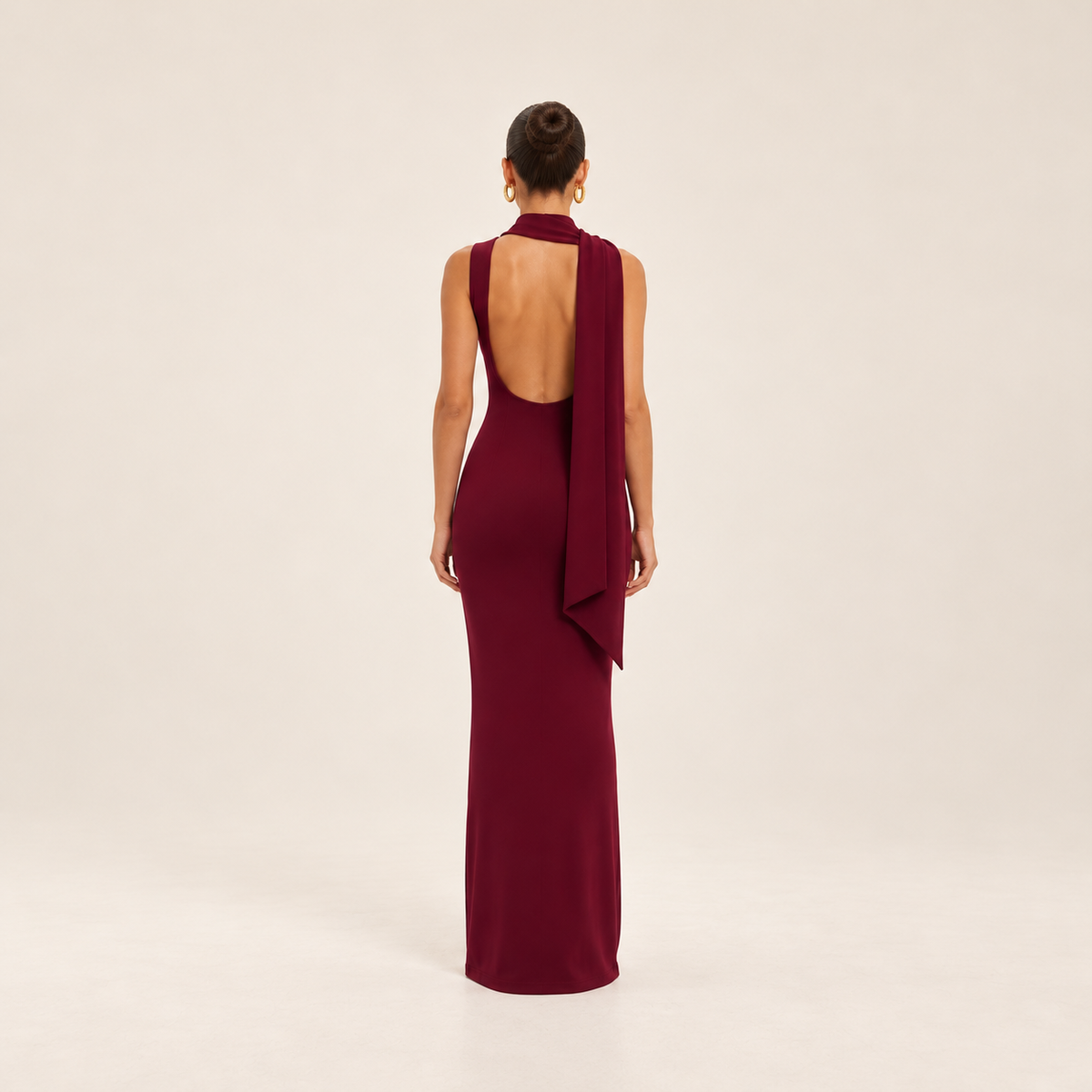 Burgundy Scarf Maxi Dress – back view