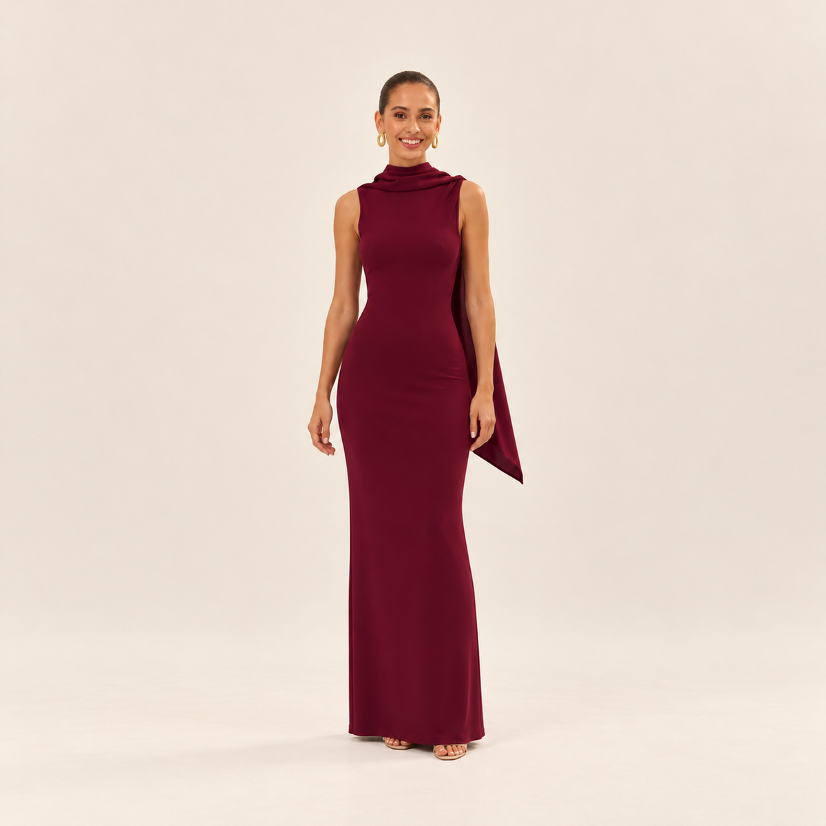 Burgundy Scarf Maxi Dress – front view