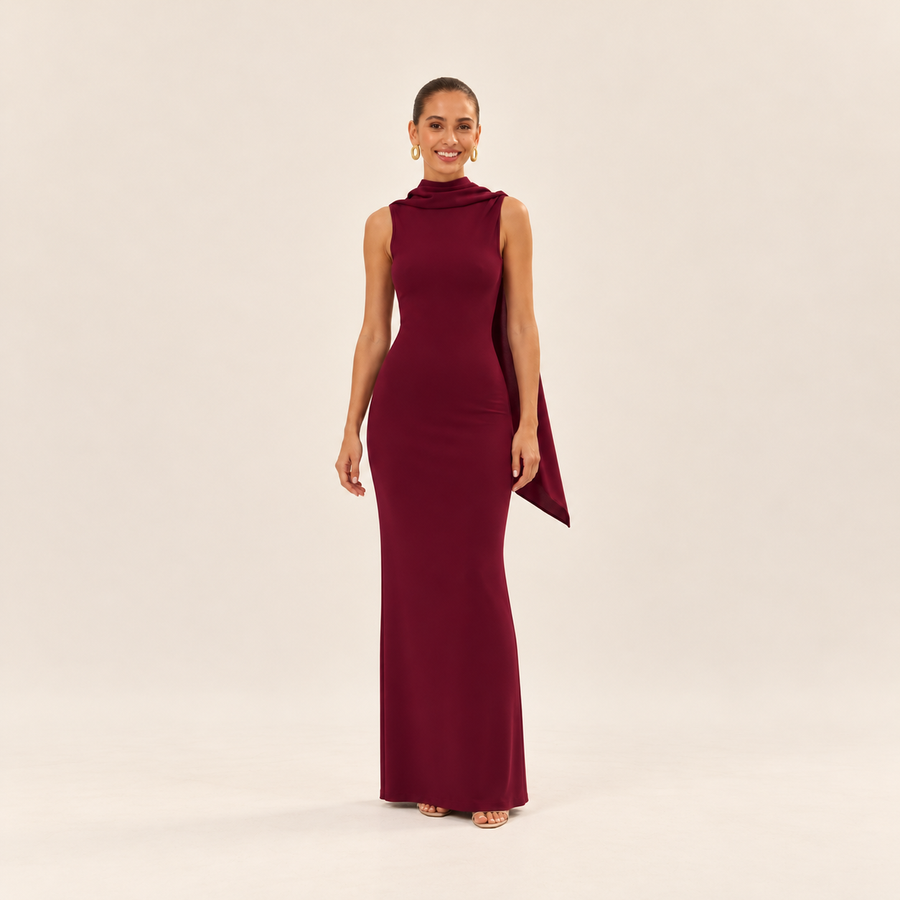 Burgundy Scarf Maxi Dress – front view