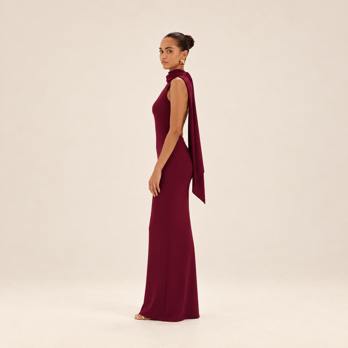 Burgundy Scarf Maxi Dress – side view