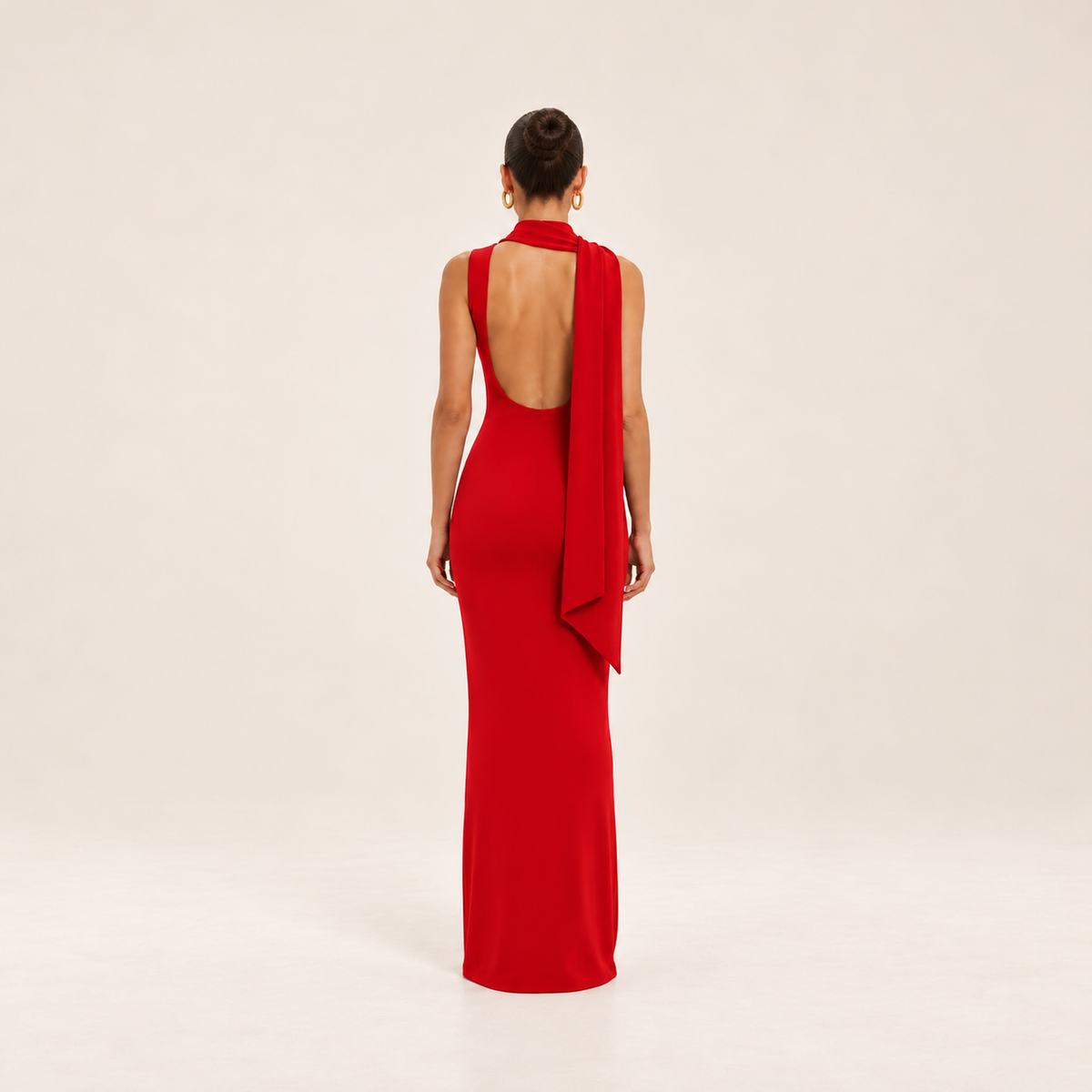 Red Scarf Maxi Dress – back view