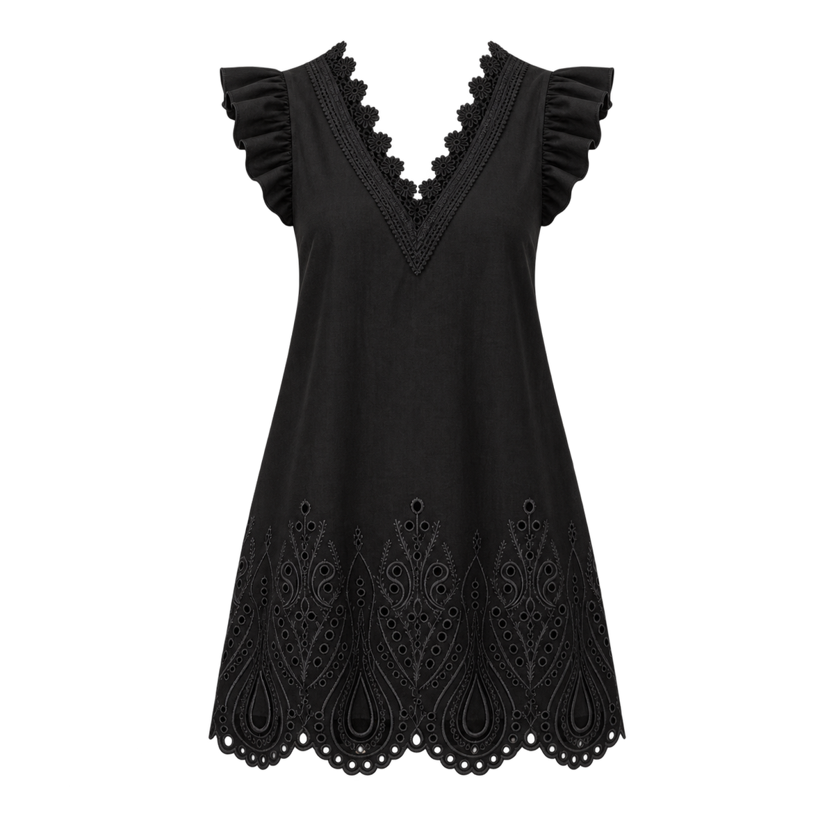 Structured Denim Dress — Black product-only view