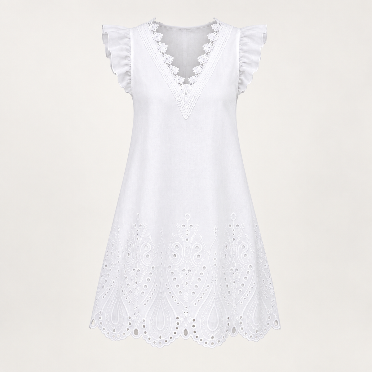 Structured Denim Dress — White product-only view