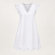 Structured Denim Dress — White product-only view